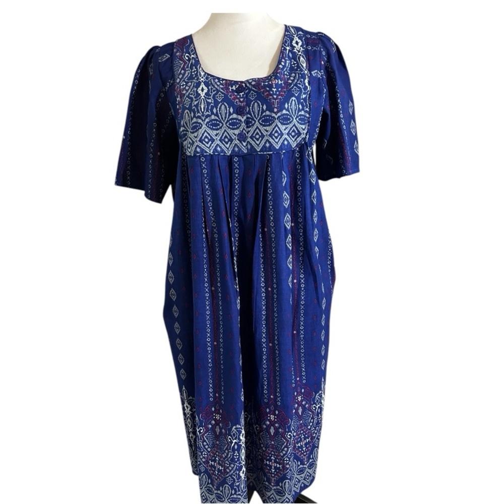 Only Necessities Indigo Icat-like Design Women's Midi or Maxi Dress